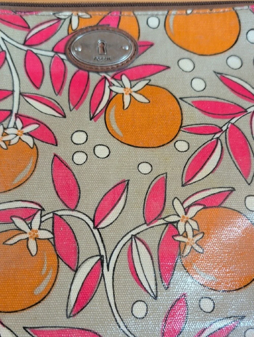 Fossil Orange & Pink Botanical Zip Pouch.